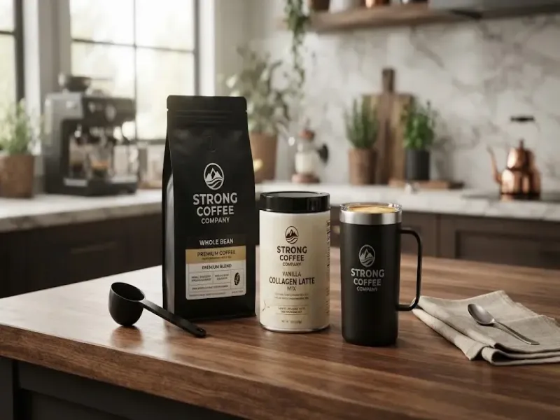 Strong Coffee Company Daybreaker Protein Coffee Adaptogen Blends Bundles and Merchandise